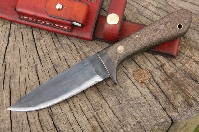 Unique Coffee Gifts, Coffee Gifts, Knives, Custom Knives, Custom Hunting Knives, Hunter Knives, Hunting Knives, Handmade Knives, Lucas Forge Knives, Fancy Knives, Trekker Sheath, Handmade Leather Sheath
