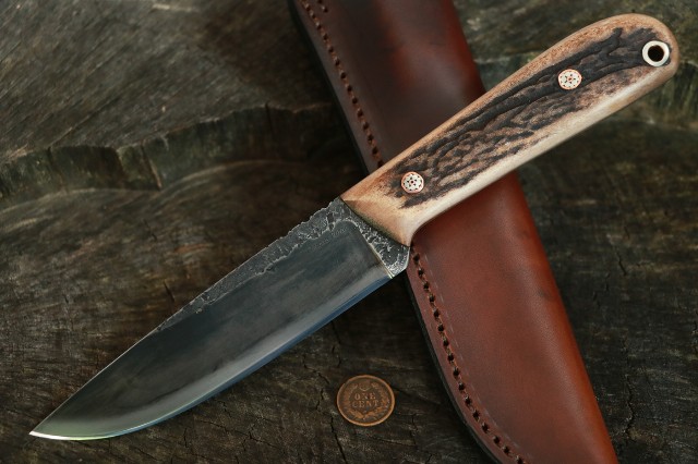 Powder River, Custom Hunting Knives, Lucas Forge, Hunting Knives, Antler Handled Knife, Hammer Forged Knife