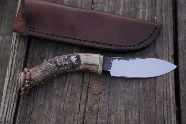 Antler Handled Knife, Antler Knife, Forged Knife, Custom Hunting Knife, Lucas Forge