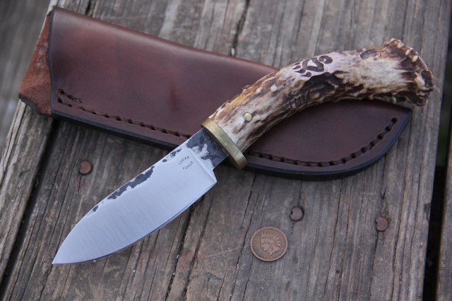Grizzly Bear Knife, Carved Antler Knife, Forged Knife, Custom Hunting Knives, Lucas Forge