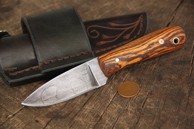 Small Hunting Knives, Small Belt Knife, Custom Hunting Knives, Lucas Forge, Bacote Handled Knife, Custom Knife