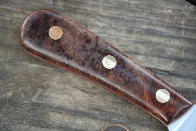 Custom Hunting Knives, Stabilized Curly Maple, Custom Knives, Custom Gifts, Lucas Forge, Chef's Knives, Custom Kitchen Knives, USA Kitchen Knives, Custom Chef Knife