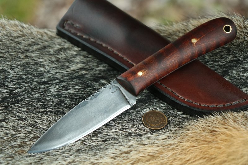 Large Frontier Knife, Lucas Forge, Belt Knife, Backwoodsman Knife, Hunting Knife, Custom Hunting Knives, Small Custom Knives, Custom Knifemakers, Order a Custom Knife, Curly Maple