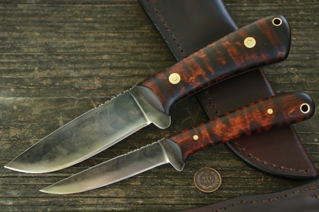 Custom Knife Set, Curly Maple, Lucas Forge, Custom Hunting Knives
