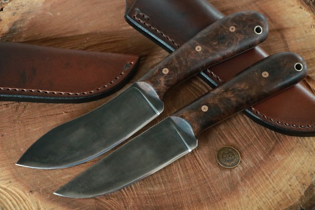 Custom Knife Set, Lucas Forge, Stabilized Walnut Knives