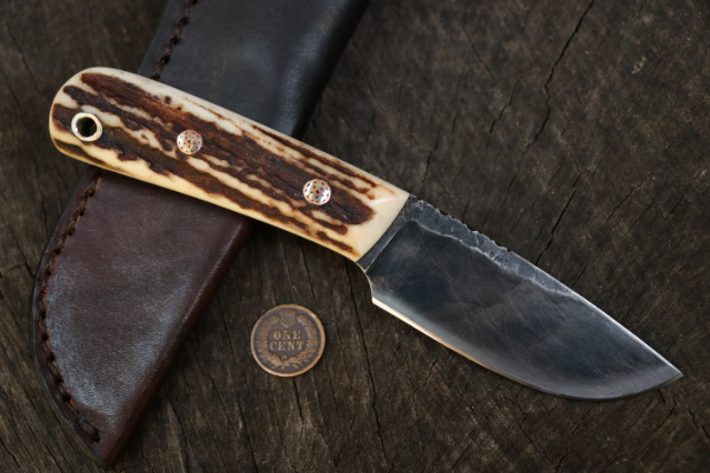 Trade Knife, Antler Handle Knife, Custom Antler Knife, Lucas Forge, Custom Hunting Knives, Mountain Man Knife, Traditional Patch Knife