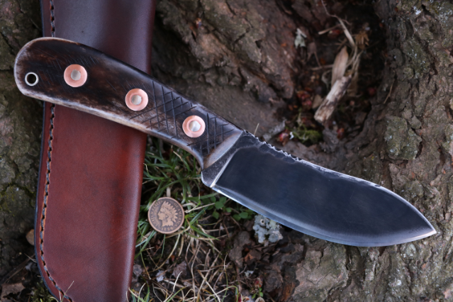 Nessmuk Knife, Woodsman Nessmuk, Bone Handled Hunting Knife, Lucas Forge, Lucas Knives, Custom Hunting Knives, Custom Knifemaker, USA Made Knives