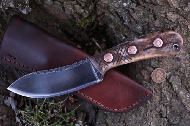 Nessmuk Knife, Woodsman Nessmuk, Bone Handled Hunting Knife, Lucas Forge, Lucas Knives, Custom Hunting Knives, Custom Knifemaker, USA Made Knives