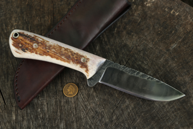 Lucas Forge, Elk River Hunter, Custom Hunting Knives, Antler Handled Knife, Pack Knife