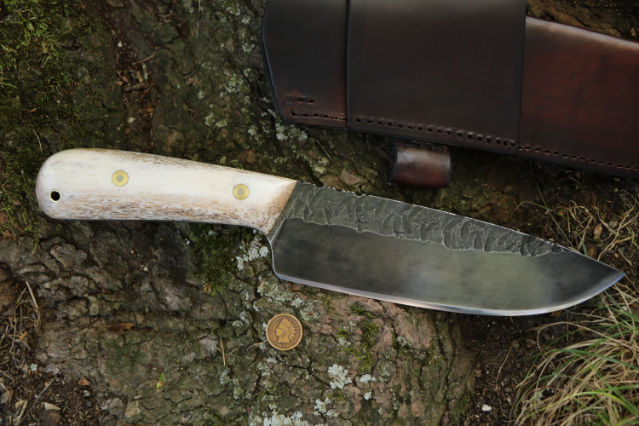 Autumn Trek, Antler Hunting Knife, Custom Hunting Knife, Hammer Forged Hunting Knife, Lucas Forge