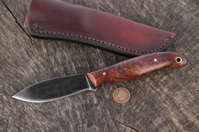 Maple Burl Knife Handle, Custom Hunting Knives, Lucas Forge, Camping Knife, Custom Made Knives, Knives Made in the USA