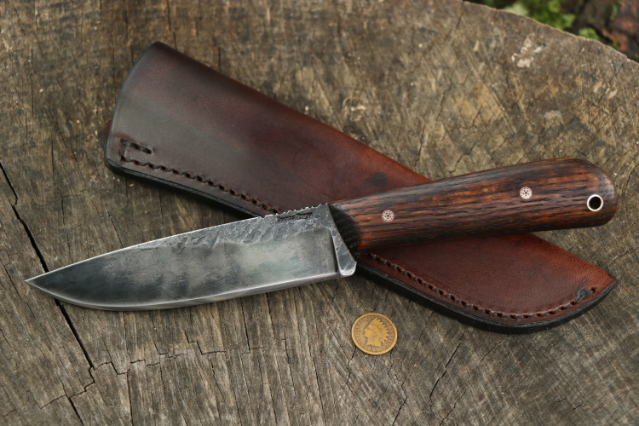 Powder River, Trade Knife, Mountain Man Knife, Lucas Forge, Custom Hunting Knife, Aged Oak, Hunting Knife, Camping Knife, Forged Knives