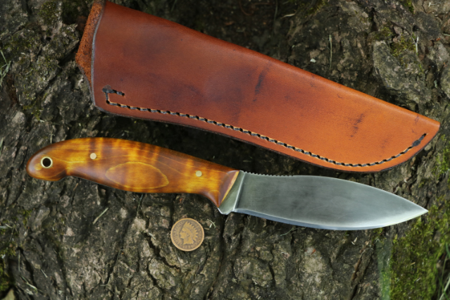 Curly Maple, Jack Pine Special, Willow Leaf Knife, Canadian Belt Knife, Lucas Forge, Custom Hunting Knives