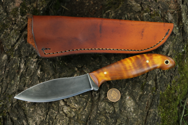 Curly Maple, Jack Pine Special, Willow Leaf Knife, Canadian Belt Knife, Lucas Forge, Custom Hunting Knives