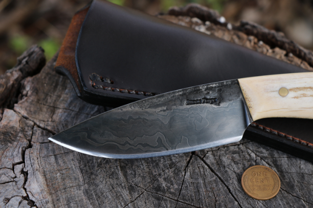 Damascus Belt Knife, Custom Hunting Knives, Lucas Forge, Hunting Knife, USA Made Damascus Knives