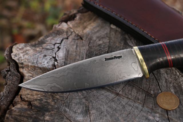 Northwoods Knife, Lucas Forge, Hunting Knife, Handmade Damascus Knife, USA Damascus Knives