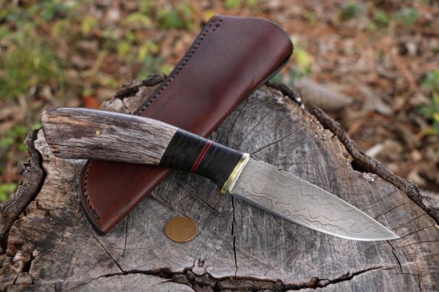 Northwoods Knife, Lucas Forge, Hunting Knife, Handmade Damascus Knife, USA Damascus Knives