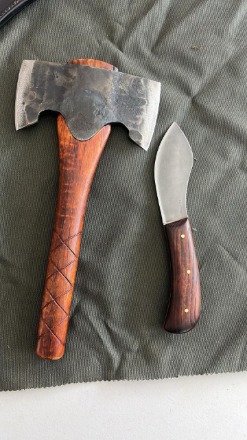 Nessmuk Hatchet, Nessmuk Knife, Nessmuk Axe, Nessmuk Axe and Knife Set, Lucas Forge, Handmade Knives