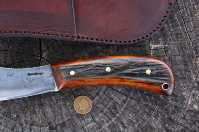 Vintage Nessmuk, Nessmuk Knife, Hunting Knives, Custom Hunting Knives, Lucas Forge, Belt Knife, Horizontal Knife Sheath, Hammer Forged Knives, Hand Forged Knives