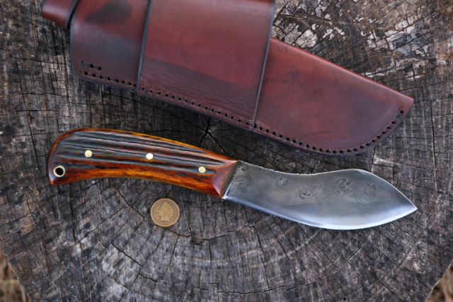 Vintage Nessmuk, Nessmuk Knife, Hunting Knives, Custom Hunting Knives, Lucas Forge, Belt Knife, Horizontal Knife Sheath, Hammer Forged Knives, Hand Forged Knives
