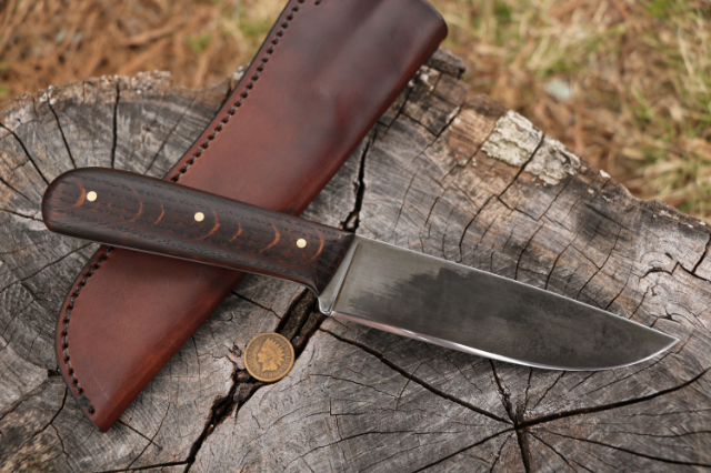 Aged Oak Knife, Lucas Forge, Custom Hunting Knives, Powder River, Powder River Knife, Elk Knife, Trade Knife, Camp Knife, Handmade Hunting Knife, Custom Knifemaker