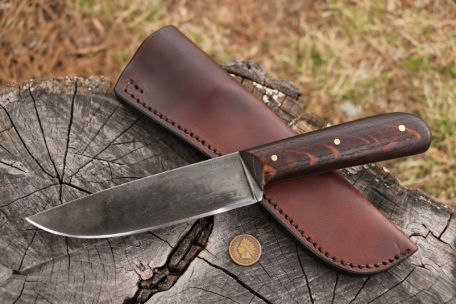Aged Oak Knife, Lucas Forge, Custom Hunting Knives, Powder River, Powder River Knife, Elk Knife, Trade Knife, Camp Knife, Handmade Hunting Knife, Custom Knifemaker